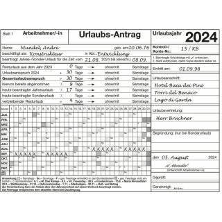 Urlaubsantrag 2024; 1 Block (LT) - 2-fach Formular