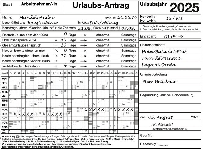 Urlaubsantrag - VOKO datox Shop - DE-EU+ Schweiz - voko-datox.de, 25,89