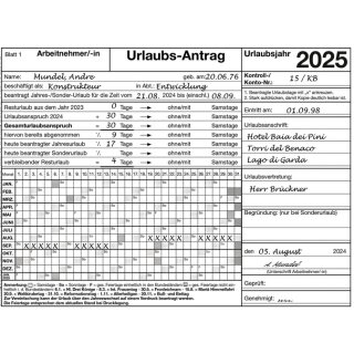 Urlaubsantrag 2025; 1 Block (LT) - 2-fach Formular